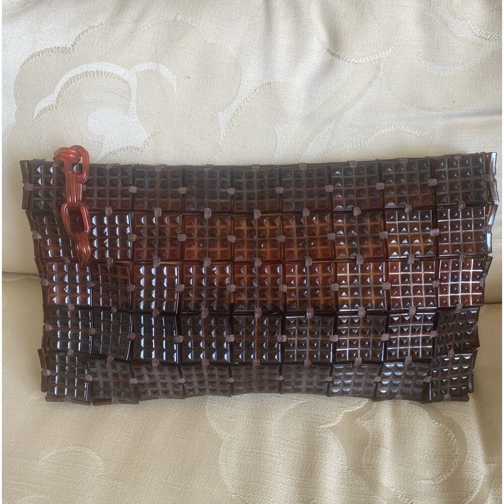 Rare 1940’s Brown Red Plastic By  Jorue Top Zip Clutch Bag